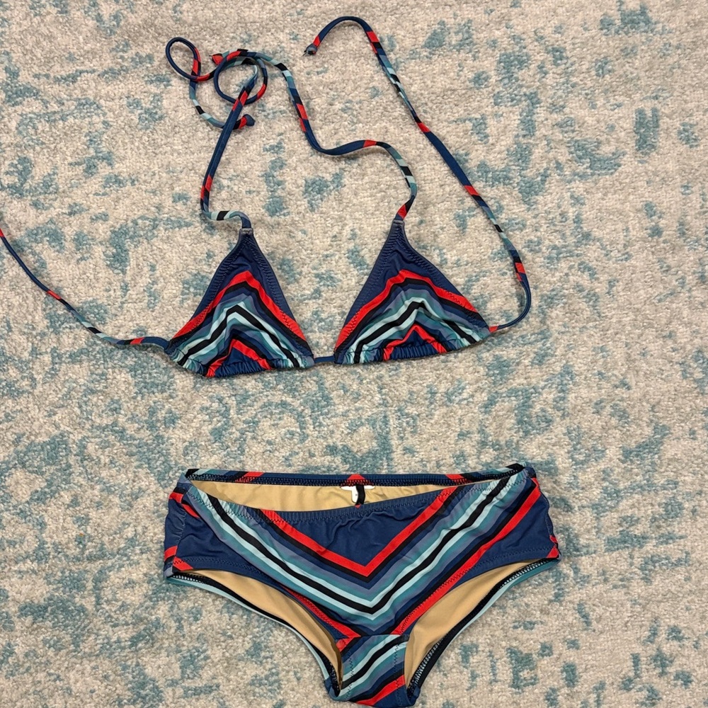 Striped Navy Triangle Bikini Set - Blue, Red, Light Blue